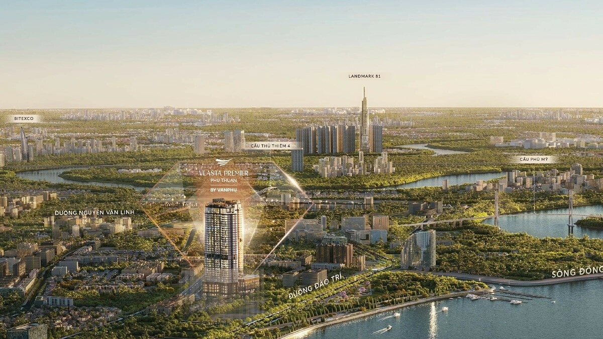 Sơ đồ phối cảnh vị trí Vlasta Premier - Phú Thuận gần cầu Thủ Thiêm 4 và Landmark 81